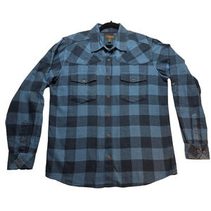 Flyshacker Plaid Flannel Shirt Blue Chest Pockets Long Sleeve Button Up - Medium